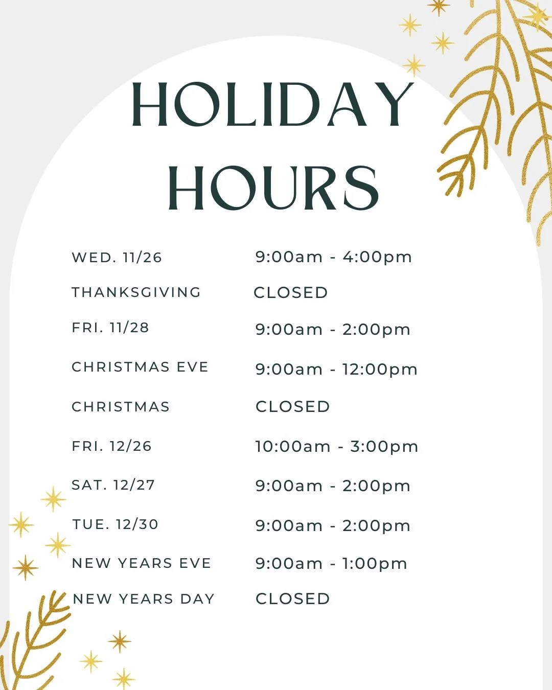Our 2025 holiday hours! Make sure to pre-book your appointments accordingly :)

Call or text (203)463-4388 to book an appointment!!