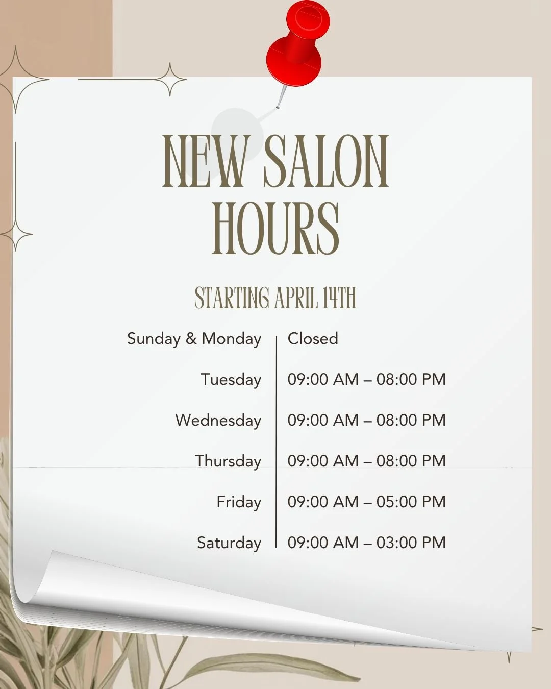 We are so blessed that we get to expand our family here at Pure Platinum! With this great news also comes expanding our hours! These will be our hours starting April 14th but note, each staff member has a specific schedule i.e. not every stylist is i