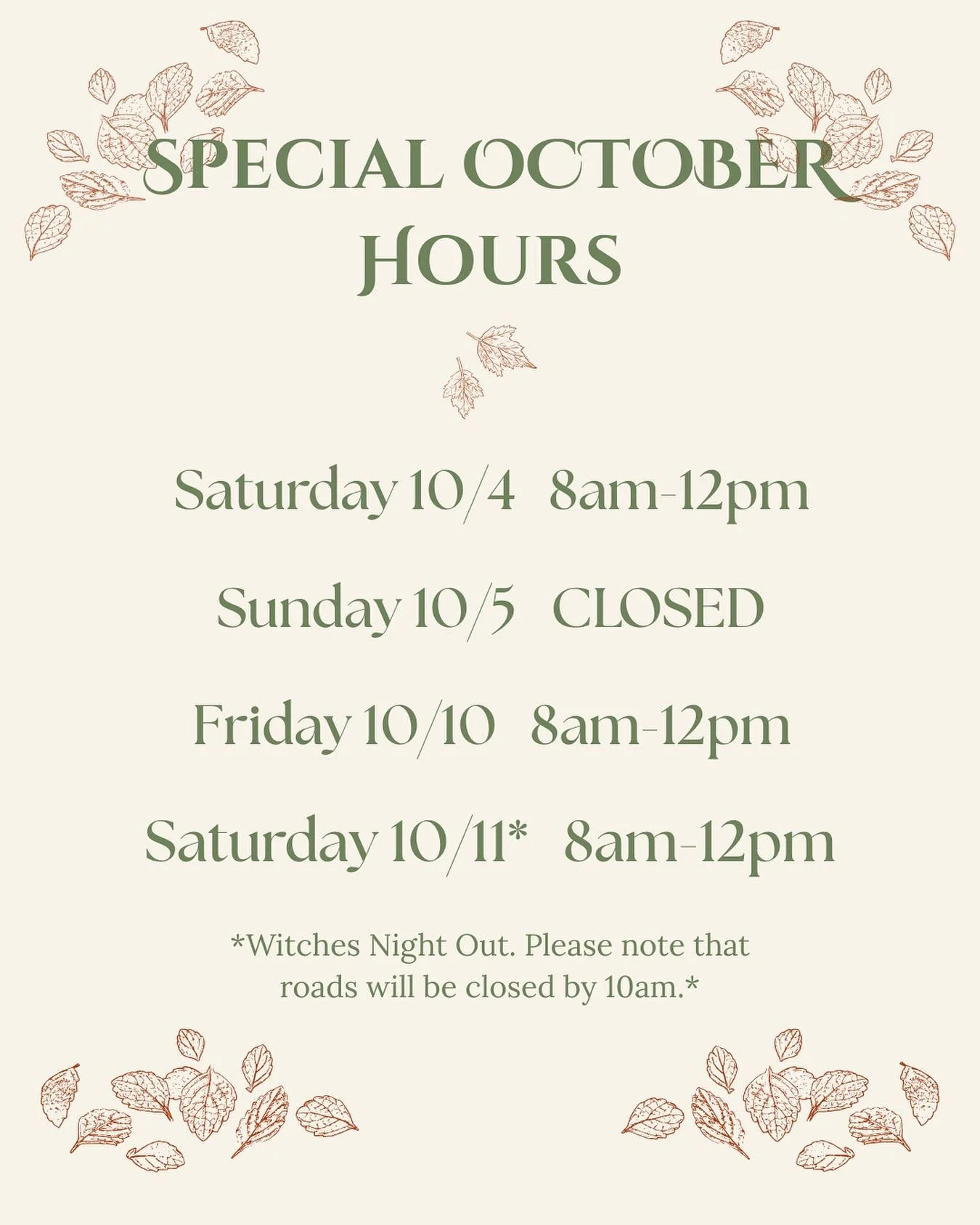 Please take note of special hours at Pothos this weekend and next! Starting tomorrow 10/4. 🍂
We&rsquo;re open today til 4pm!