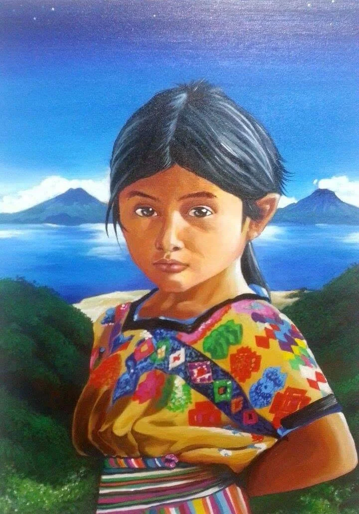 Acrylic on canvas portrait of a Guatemalan girl at Lake Atitlán