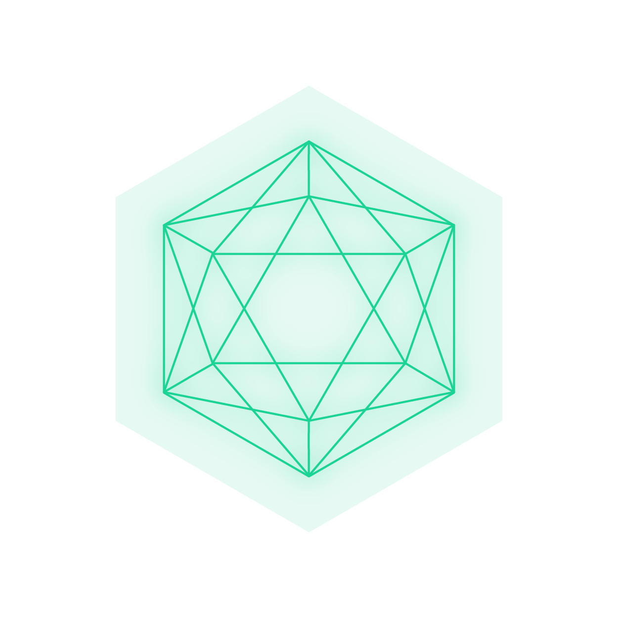 A teal hexagon centered on a black background.
