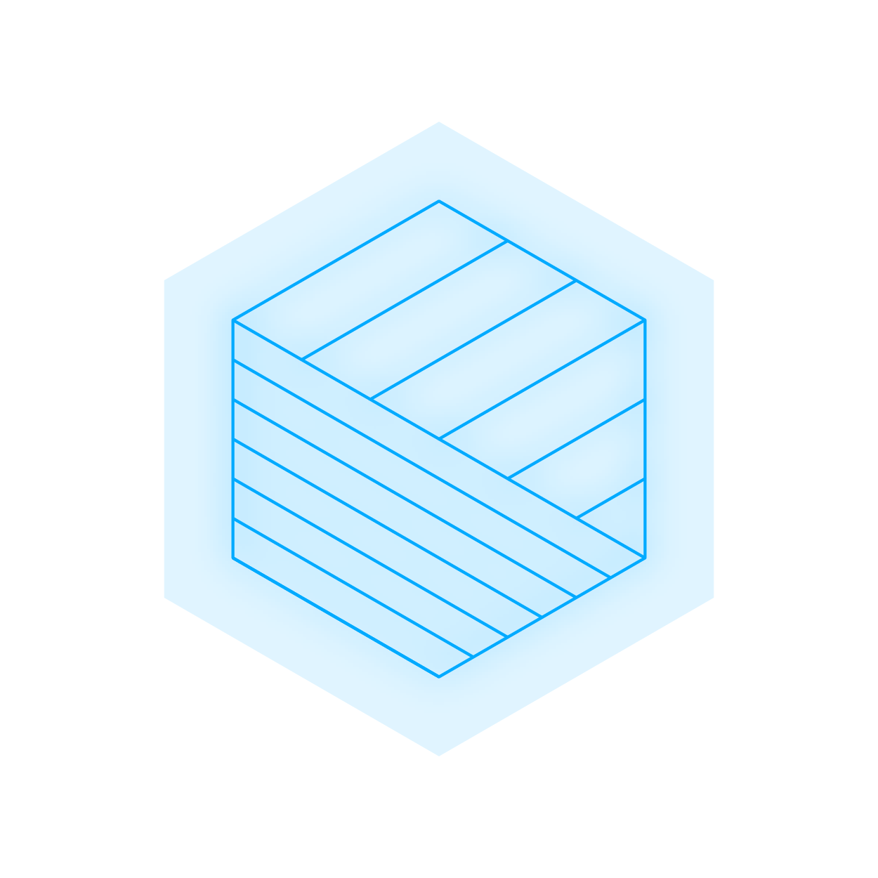 Blue hexagon shape centered on a black background.