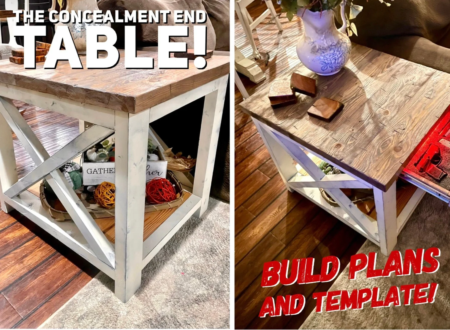 The Concealment Farmhouse End Table Plan — Matthew Peech Woodworking, image size:1500x1099