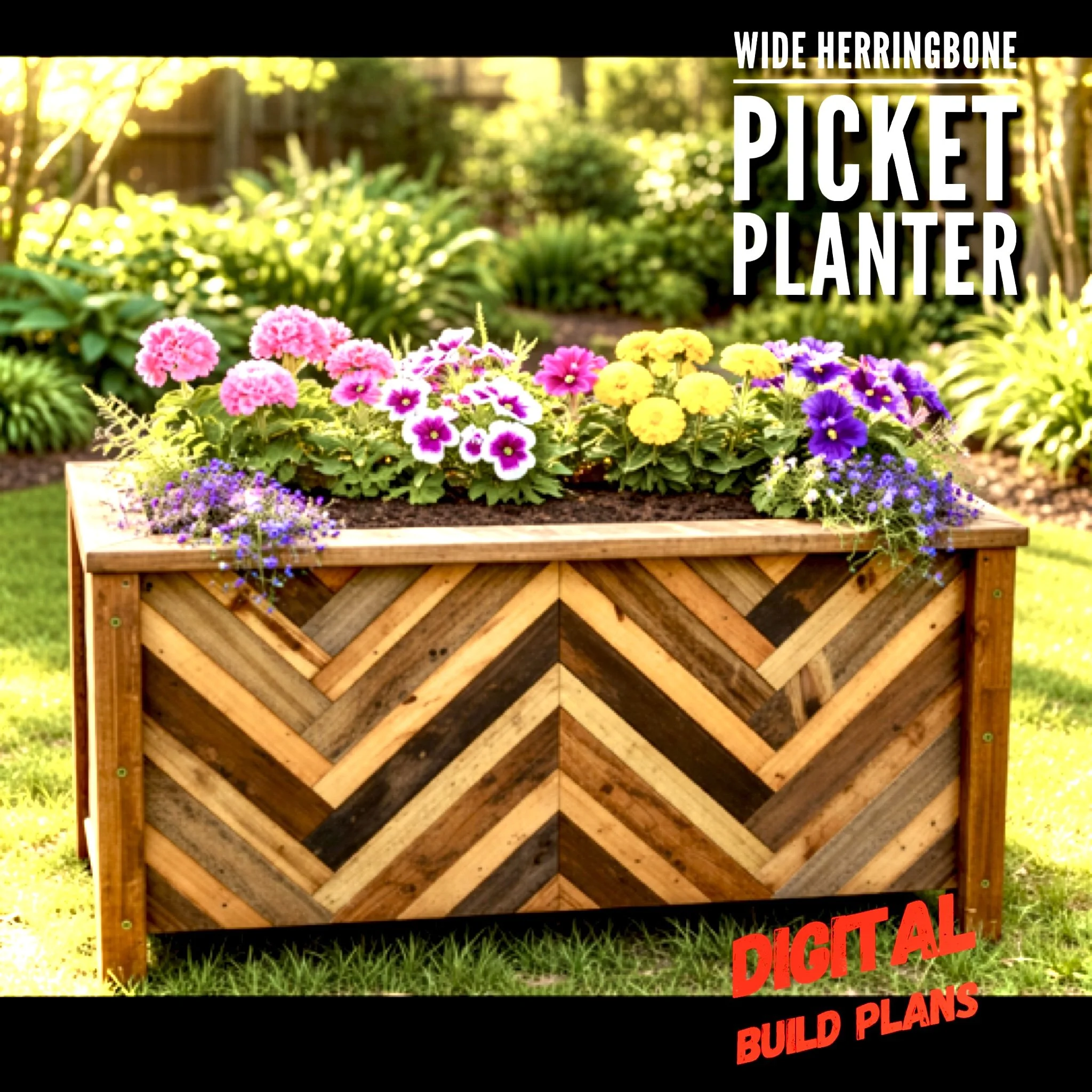 Wide Herringbone Picket Planter