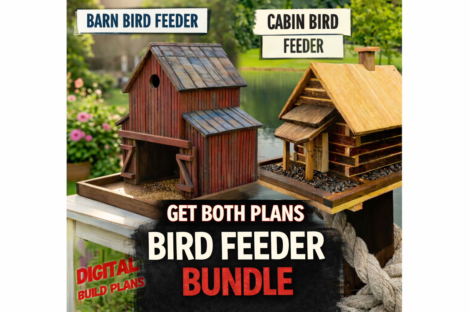 The Bird Barn House/Feeder AND the Bird Cabin Feeder Digital Plan Bundle- BOTH DIGITAL PLANS