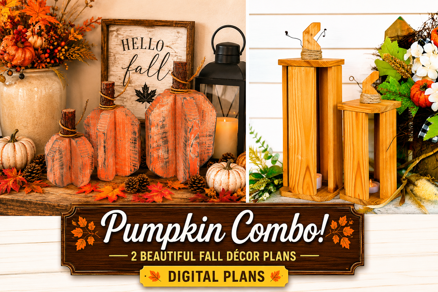 The Pumpkin Combo Digital Plan Bundle- The Pumpkin Lantern and Plank Pumpkin-3 sizes