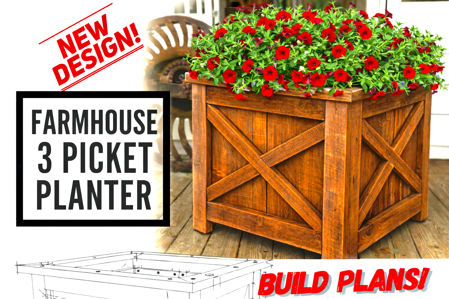 Farmhouse Three Picket Box Planter Plan