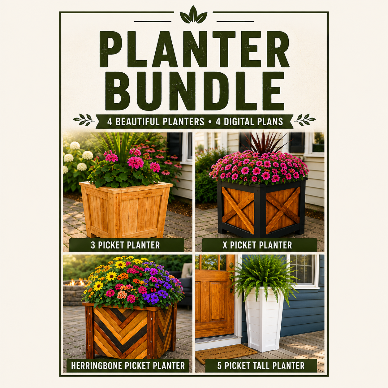 4 Pack Farmhouse Digital Planter Plans- 4 Plans in 1