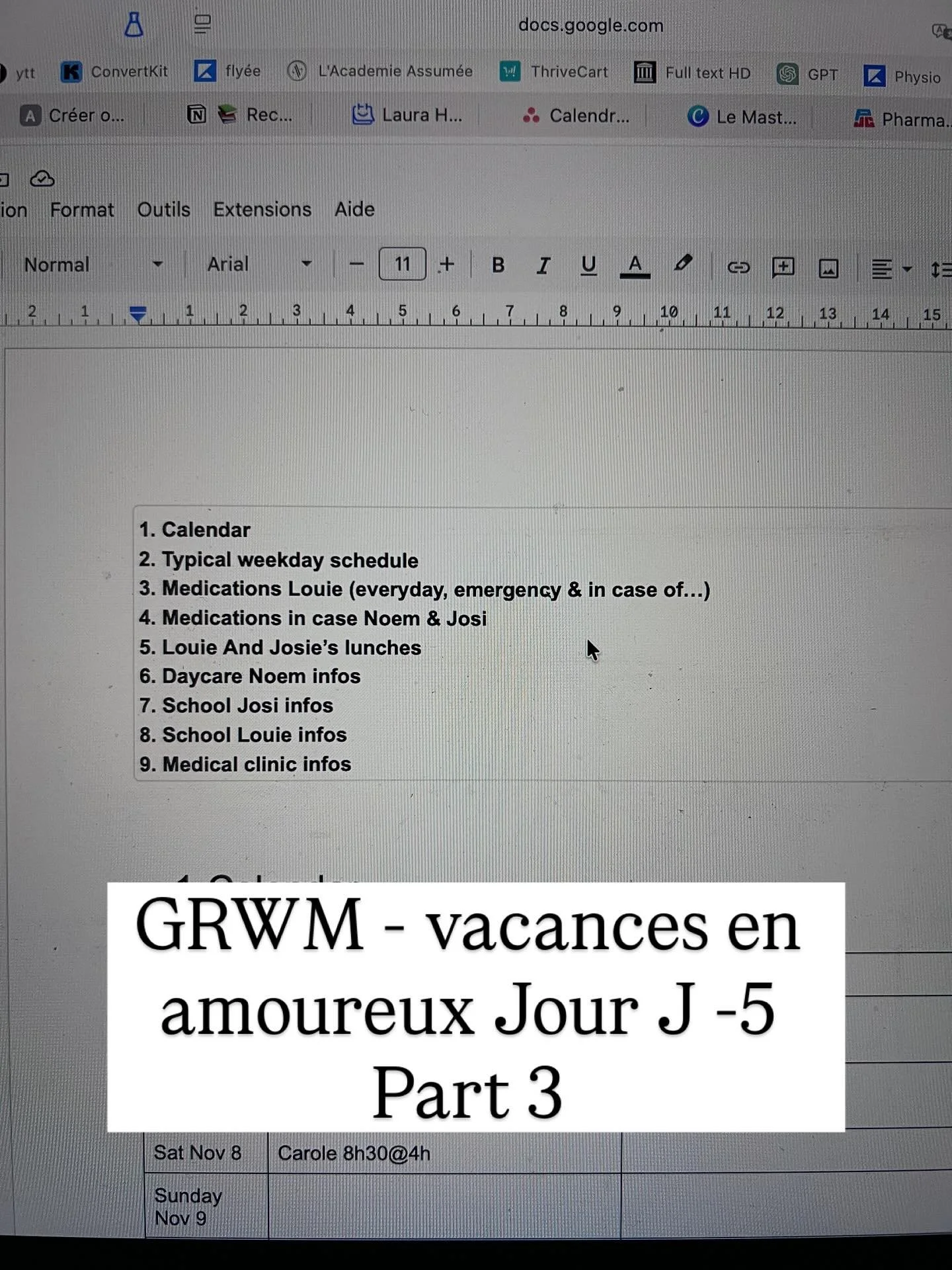 Extraire de mon cerveau tout ce qui doit &ecirc;tre su pour prendre soin de ma marmaille.

Protocole de m&eacute;dication d&rsquo;urgence, dosage &amp; motif m&eacute;dication PRN, code d&rsquo;acc&egrave;s garderie, num&eacute;ros de t&eacute;l&eacu