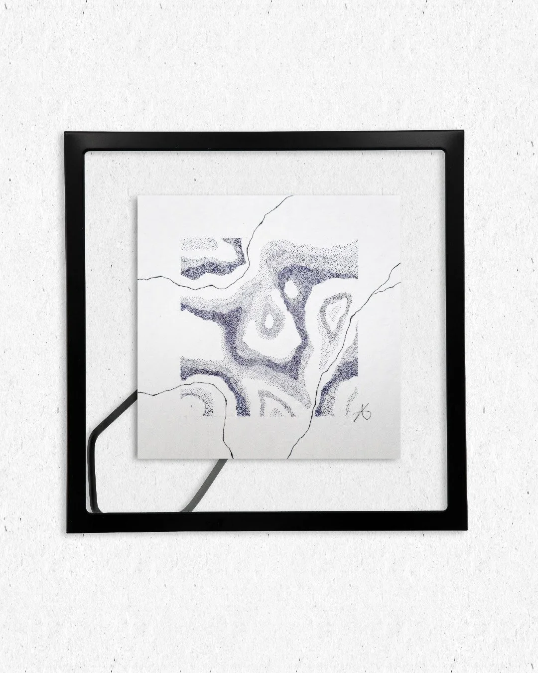 Mousson - original sous cadre en pointillisme - 14x14cm