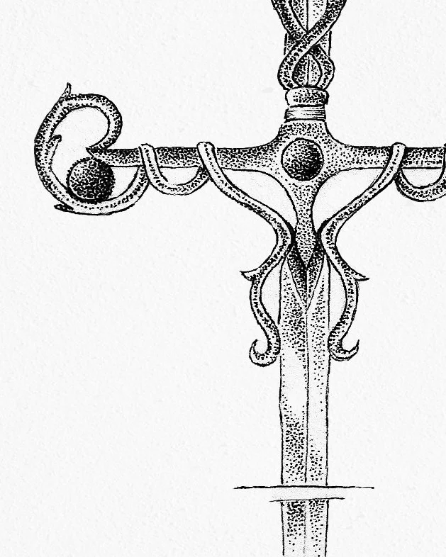 Dessin original en pointillisme représentant une dague ornée