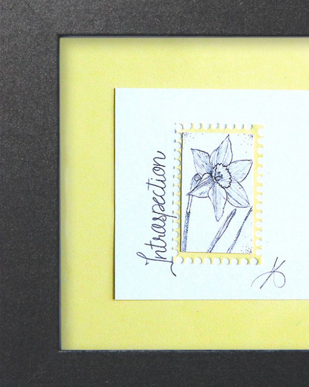Timbre Floral Pointillisme - Introspection - Nercisse - Feutre Noir 10x10 cm