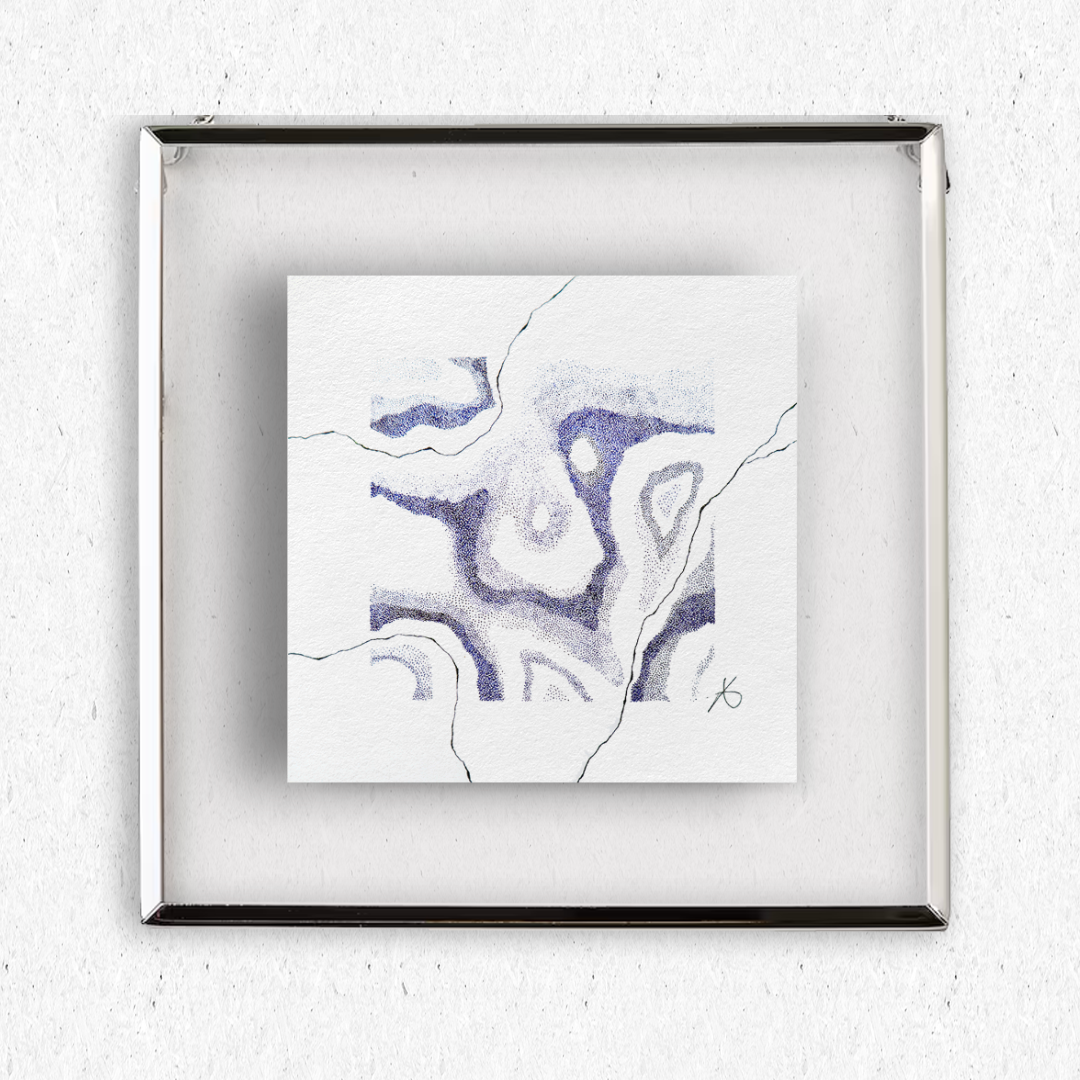 Mousson - original sous cadre en pointillisme - 14x14cm