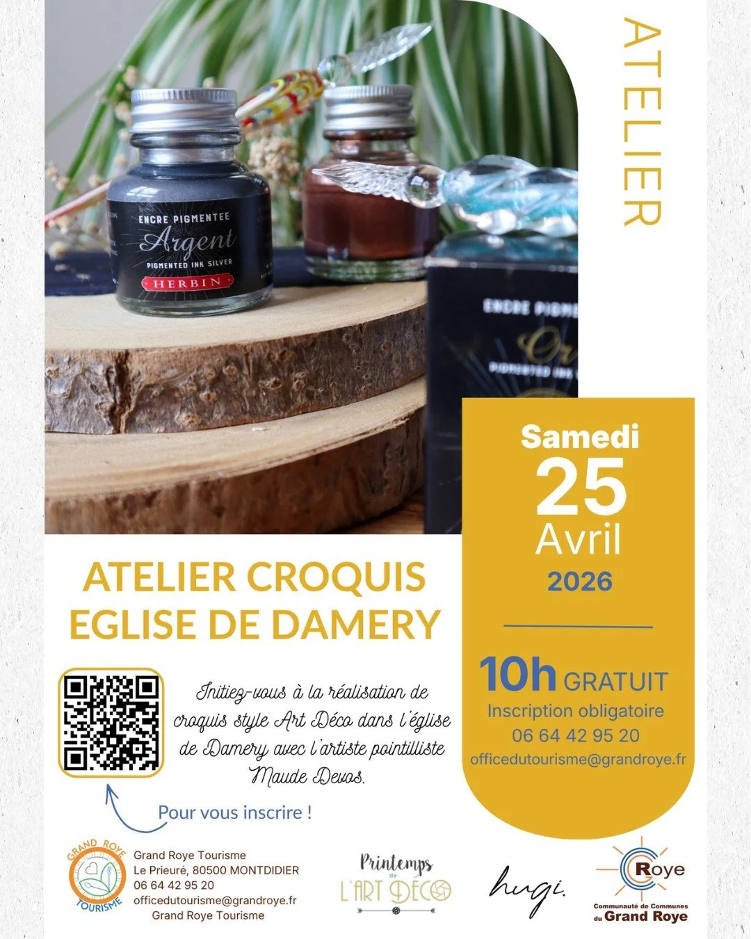 Atelier Art D&eacute;co : croquis et encrage dans l&rsquo;&eacute;glise de Damery 🌟

Le samedi 25 avril 2026 de 10h &agrave; 12h, initiez-vous &agrave; la r&eacute;alisation de croquis style Art D&eacute;co dans l&rsquo;&eacute;glise de Damery (40 m