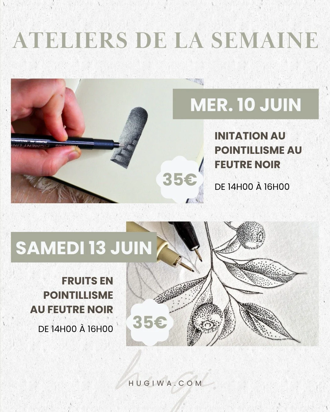 AMIENS &ndash; Envie de cr&eacute;er cette semaine ? 🎨

D&eacute;couvrez ou approfondissez le pointillisme lors de mes ateliers cr&eacute;atifs (tous niveaux) :
🖊Mercredi 10 juin 2026 de 14h00 &agrave; 16h00
Initiation au pointillisme au feutre noi