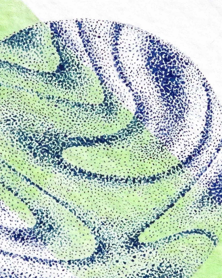 Oeuvre originale en pointillisme liaison vert et violet.jpg