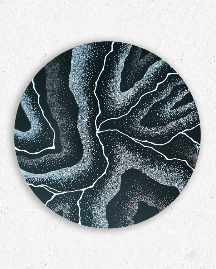 Répercussions - original à l'acrylique  en pointillisme sur bois - 30cm⌀