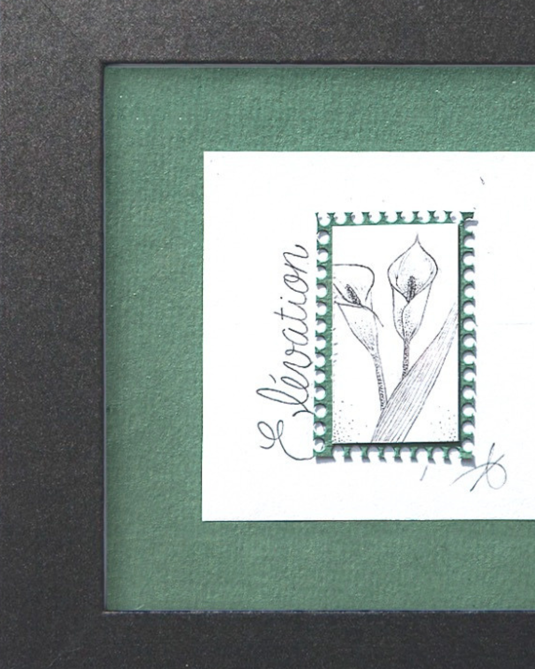 Timbre Floral Pointillisme - Elévation - Arum - Feutre Noir 10x10 cm