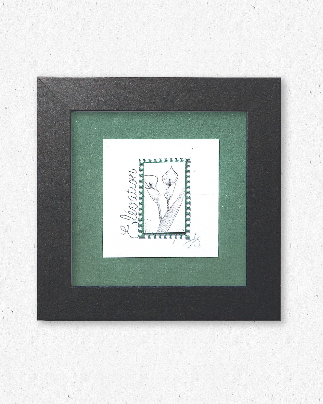 Élévation I (Arum) - Timbre original sous cadre en pointillisme - 10x10cm