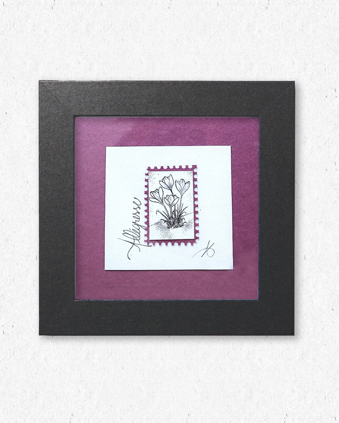 Allégresse I (Crocus) - Timbre original sous cadre en pointillisme - 10x10cm