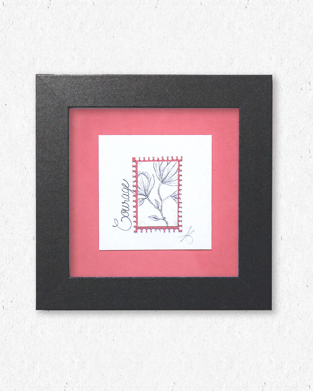 Timbre Floral Pointillisme - Courage - Magnolia - Feutre Noir 10x10 cm