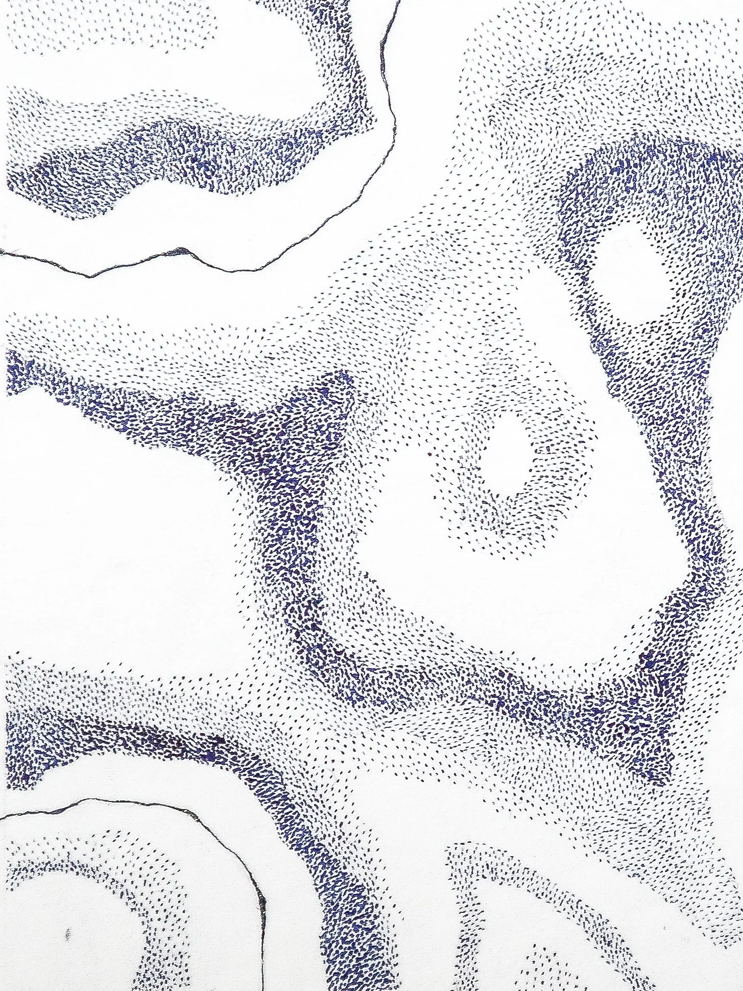 Mousson, oeuvre abstraite en pointillisme bleu