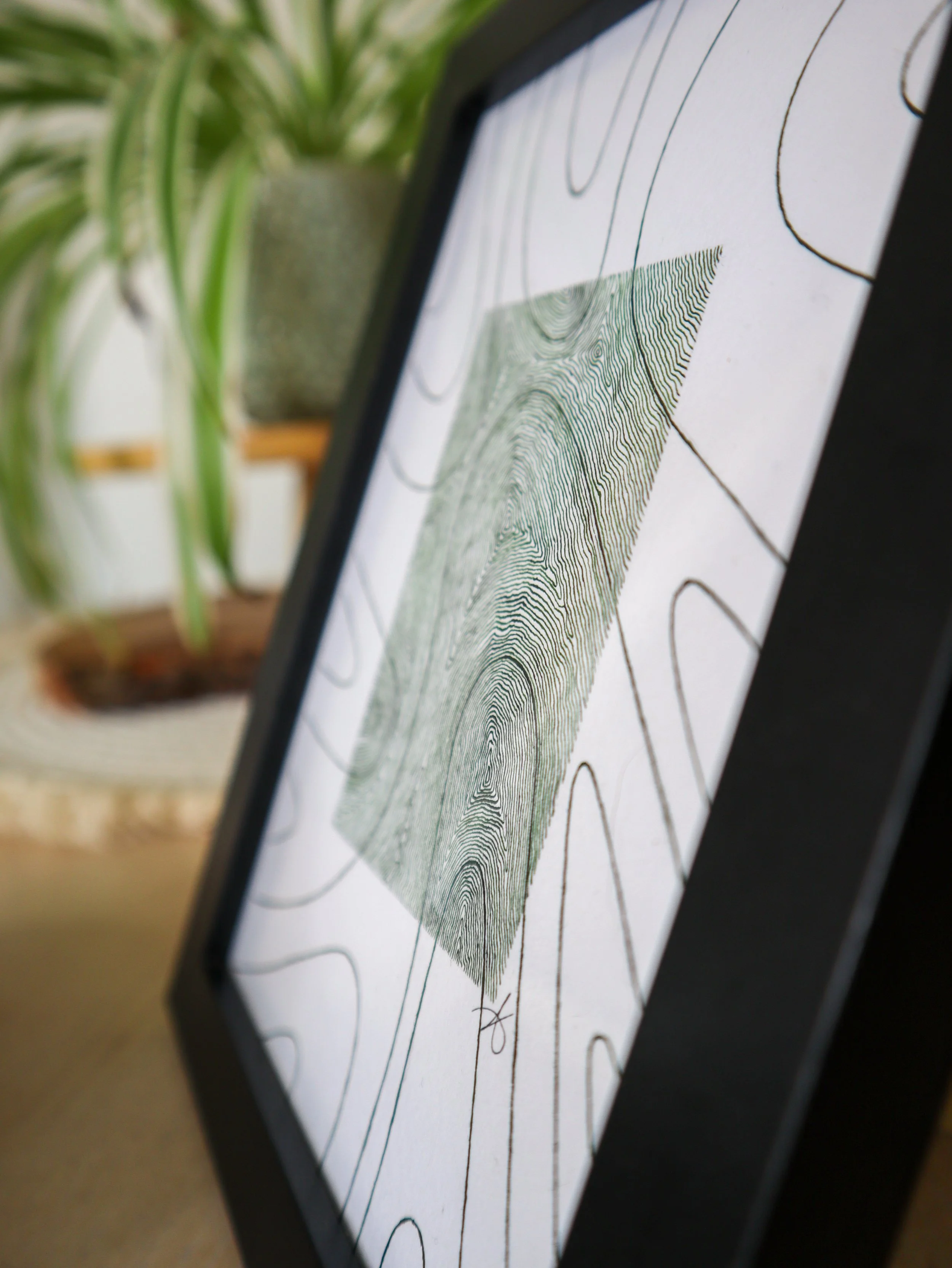 Pas de vagues, oeuvre originales en trait à l'encre verte et à la plume.jpg
