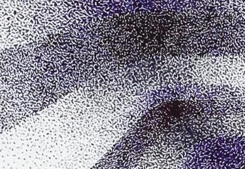 L'évadé, oeuvre abstraite en pointillisme bleu détails