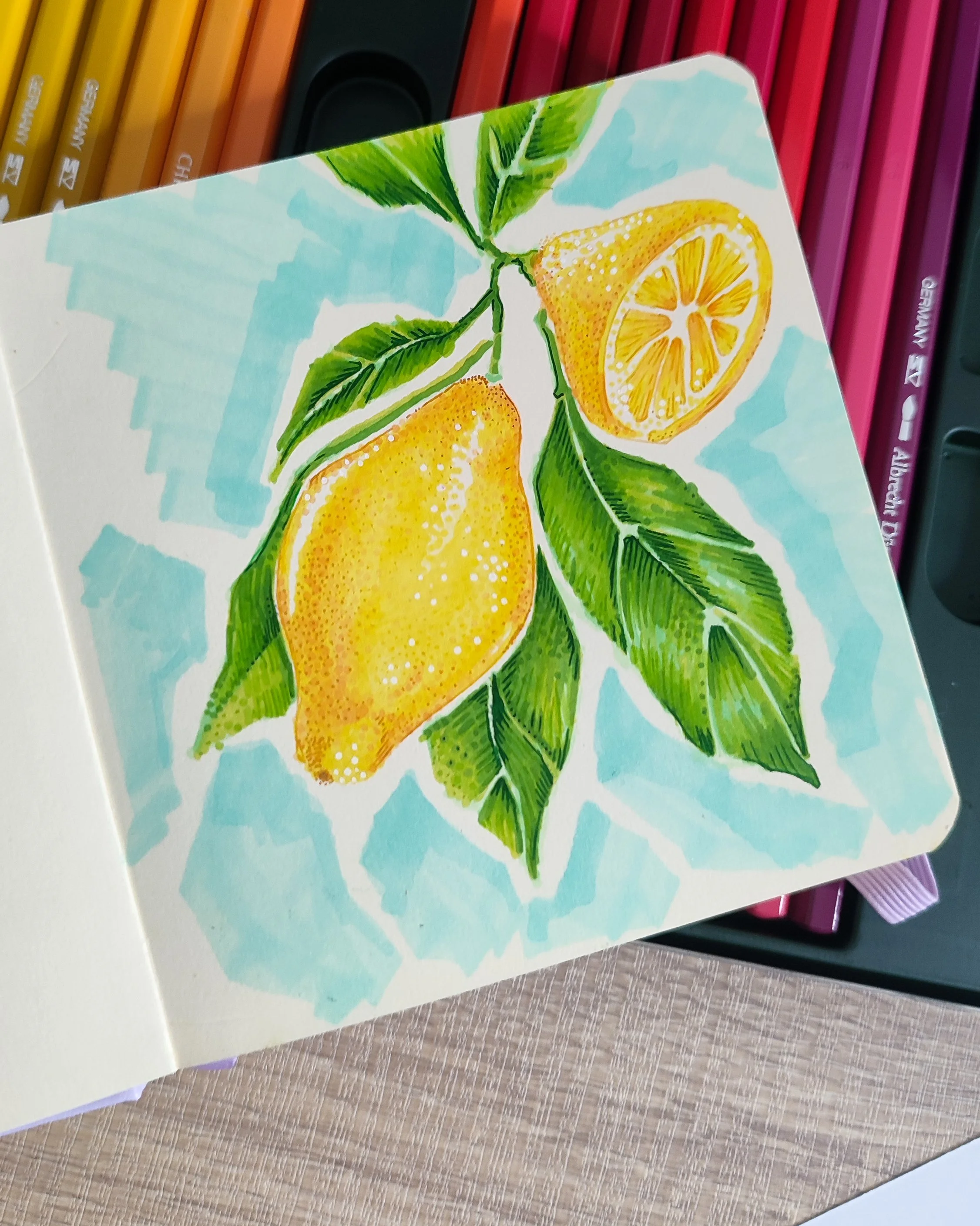 Atelier créatif à Amiens – citron multi technique en pointillisme (mars 2026)