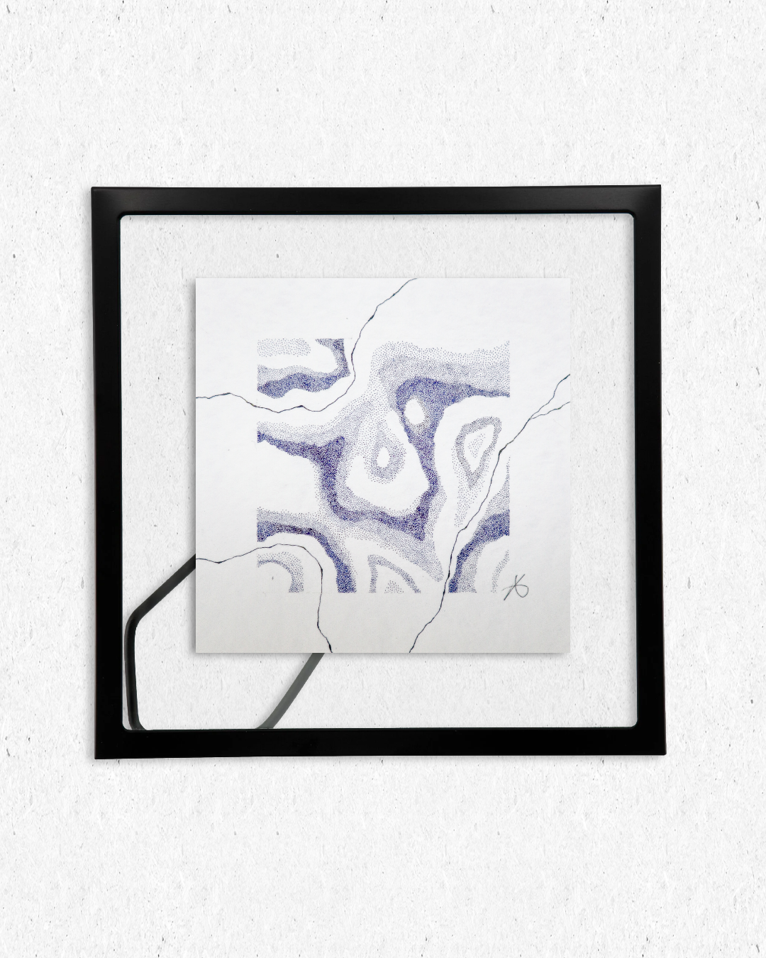 Mousson - original sous cadre en pointillisme - 14x14cm