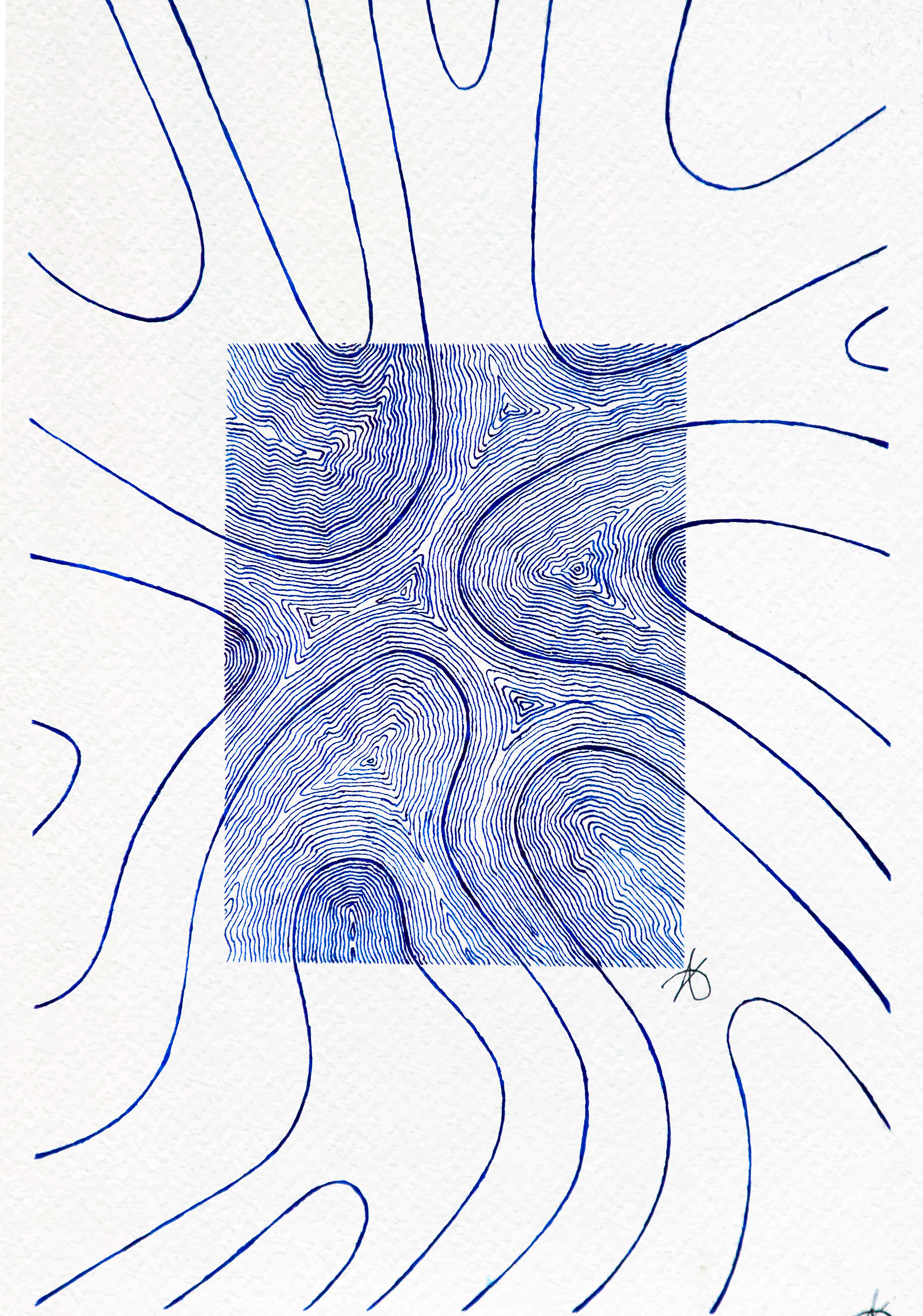 Pas de vagues, oeuvre originales en trait à l'encre bleue et à la plume.png