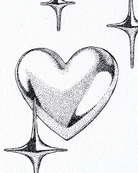 Détail en pointillisme au feutre noir effet métal brillant