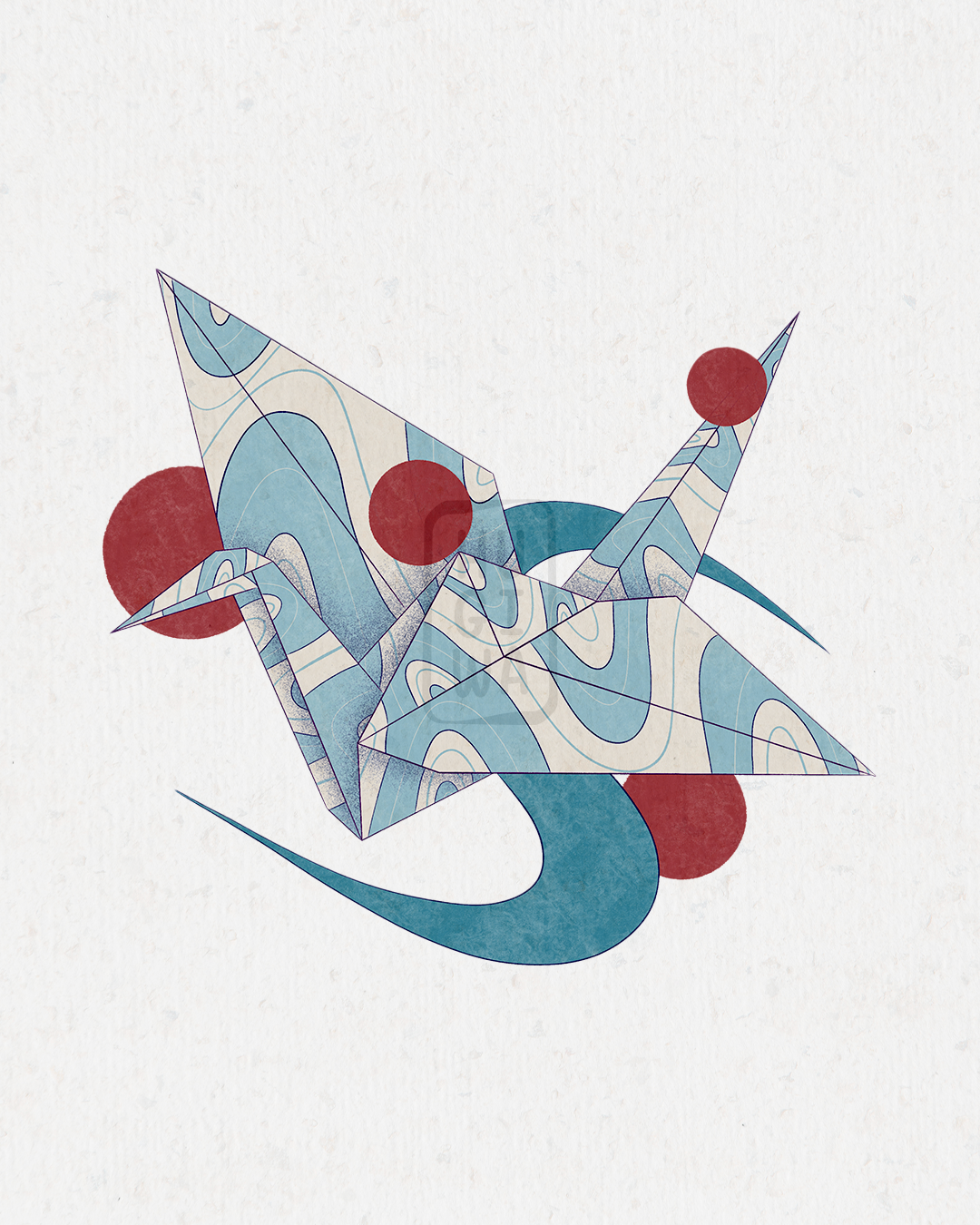 Dessin numérique original d'une grue en origami