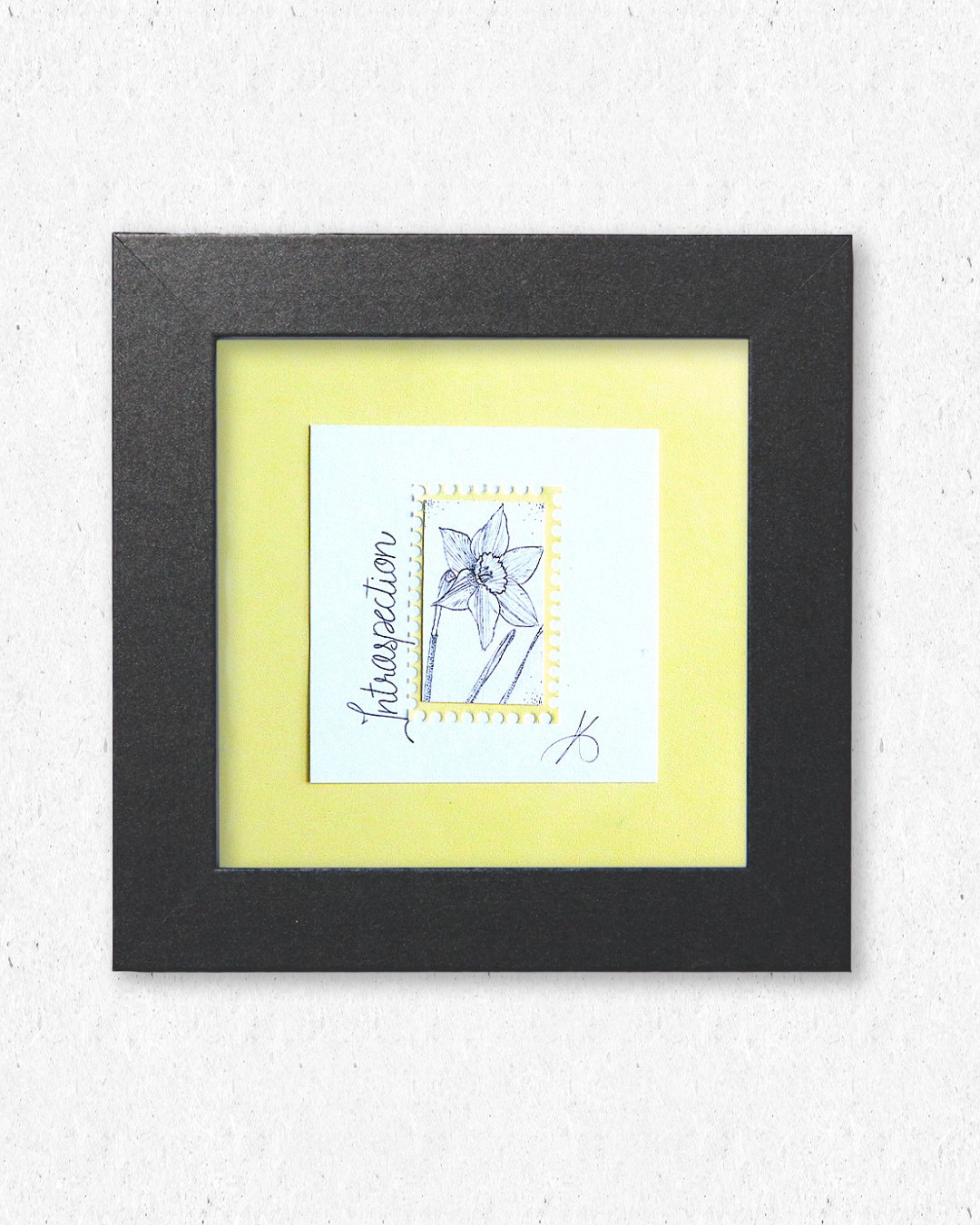Timbre Floral Pointillisme - Introspection - Nercisse - Feutre Noir 10x10 cm