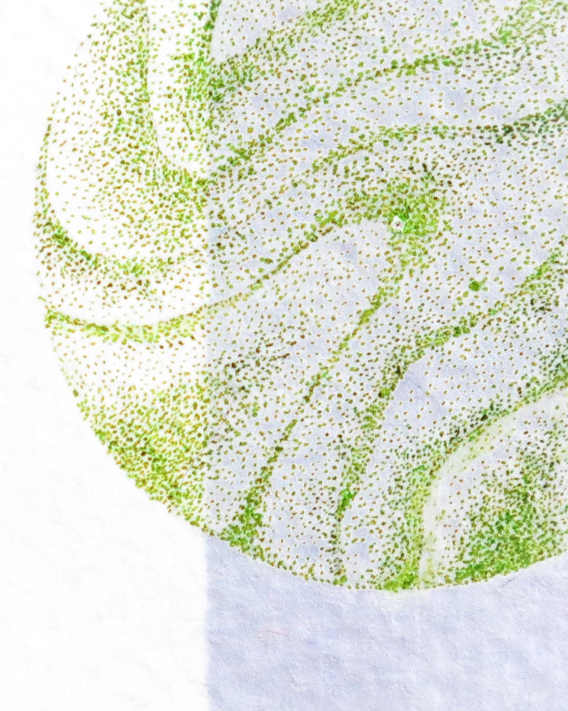 Oeuvre originale en pointillisme liaison vert et violet.jpg