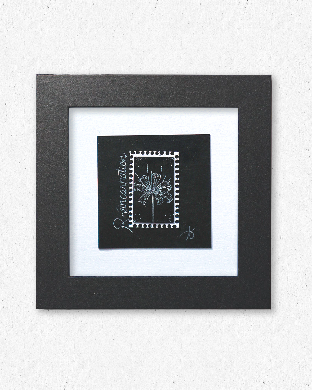Timbre Floral Pointillisme - Réincarnation - Lycoris - Feutre Noir 10x10 cm