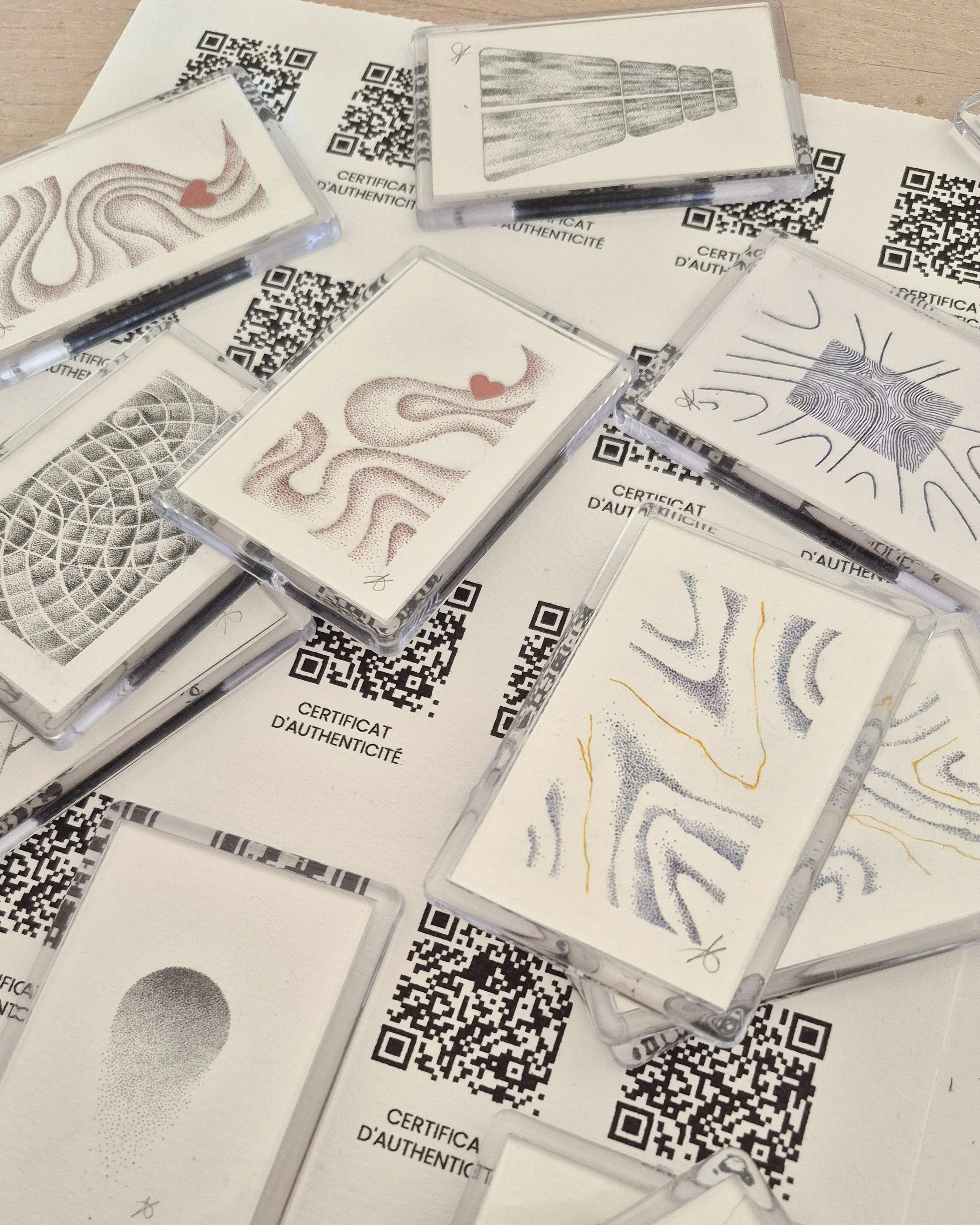Blindbox mini-œuvre originale en pointillisme, emballage papier kraft avec ruban coloré