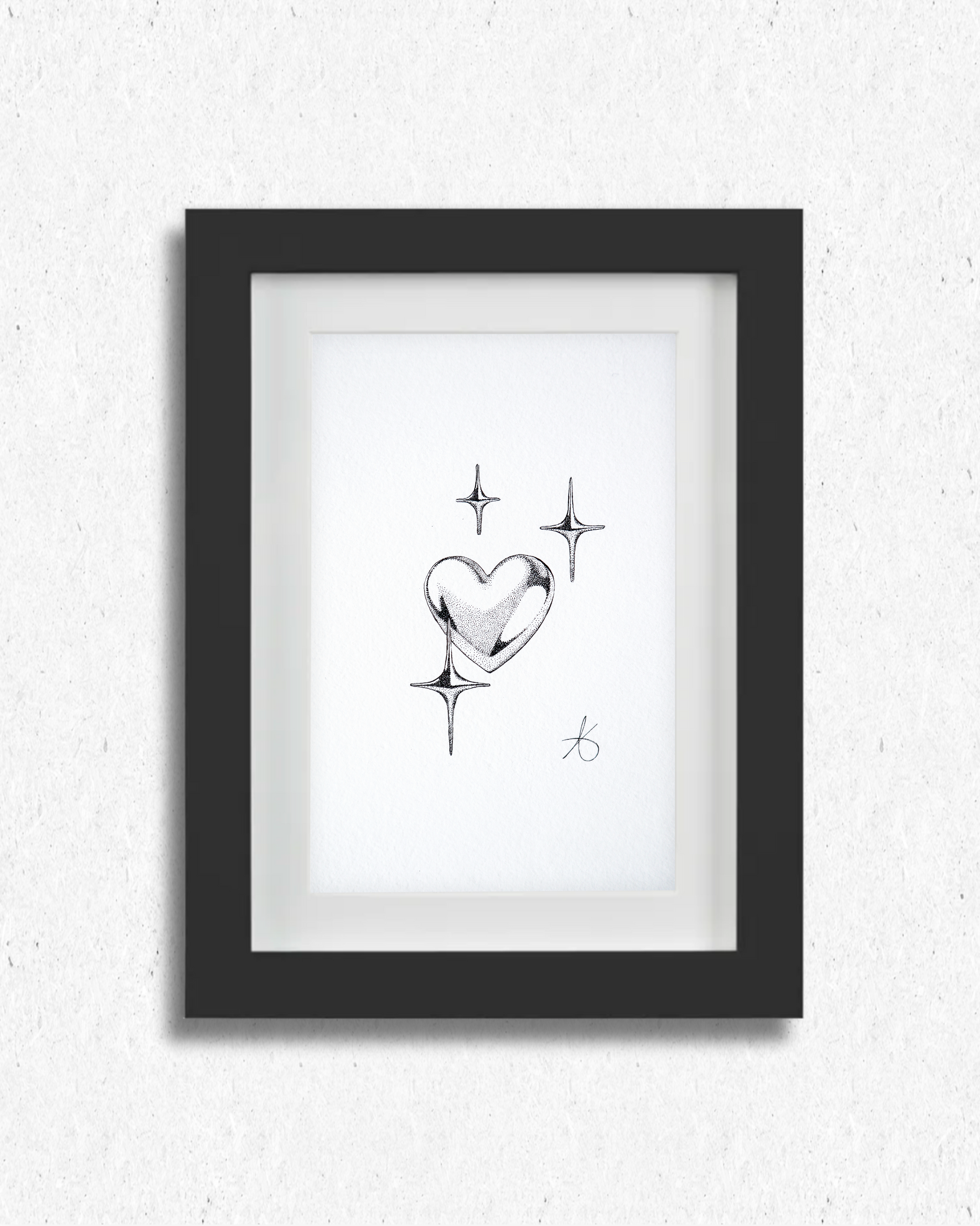 Amour chromé - original sous cadre en pointillisme - 13x18cm