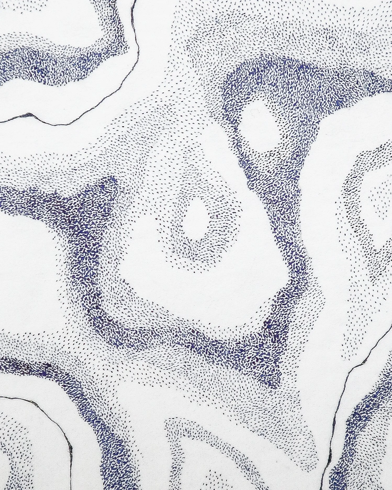 Œuvre originale en pointillisme à la plume, encre bleue, dessin abstrait Mousson
