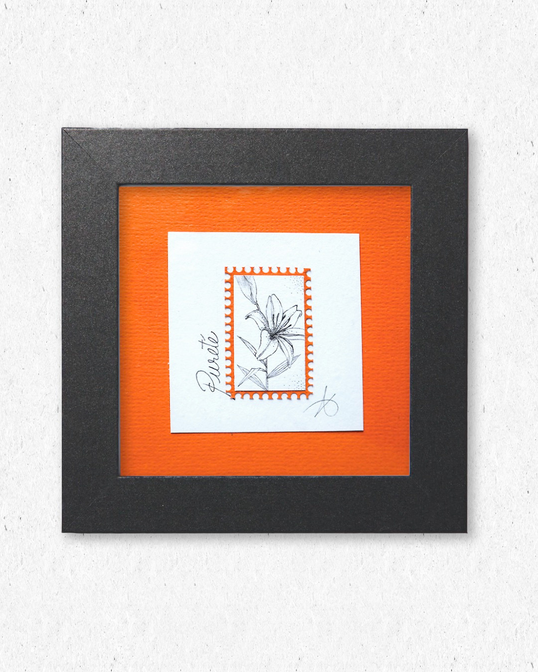 Timbre Floral Pointillisme - Pureté - Lys - Feutre Noir 10x10 cm