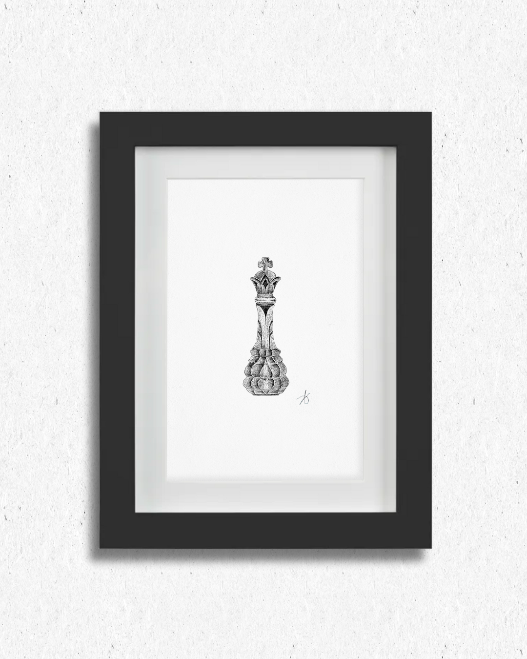 Dessin original en pointillisme représentant un dame aux échecs