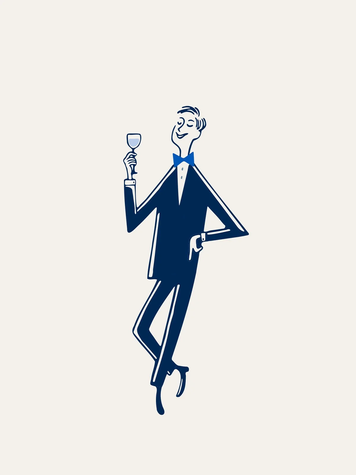 Illustration of a men holding a glass of wine in the brand colours of Seaton house hotel, created by hotel branding agency Colt in London