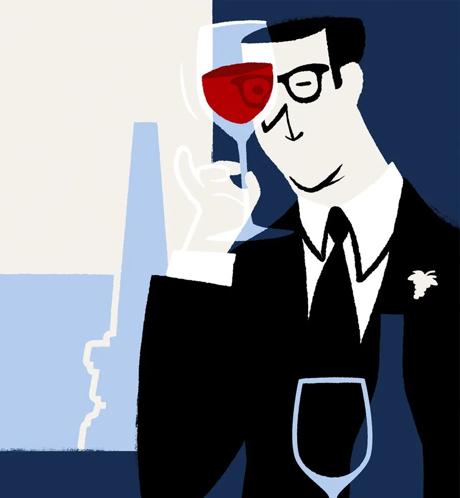 Illustration of a sommelier created for the Seaton House hotel brand identity.