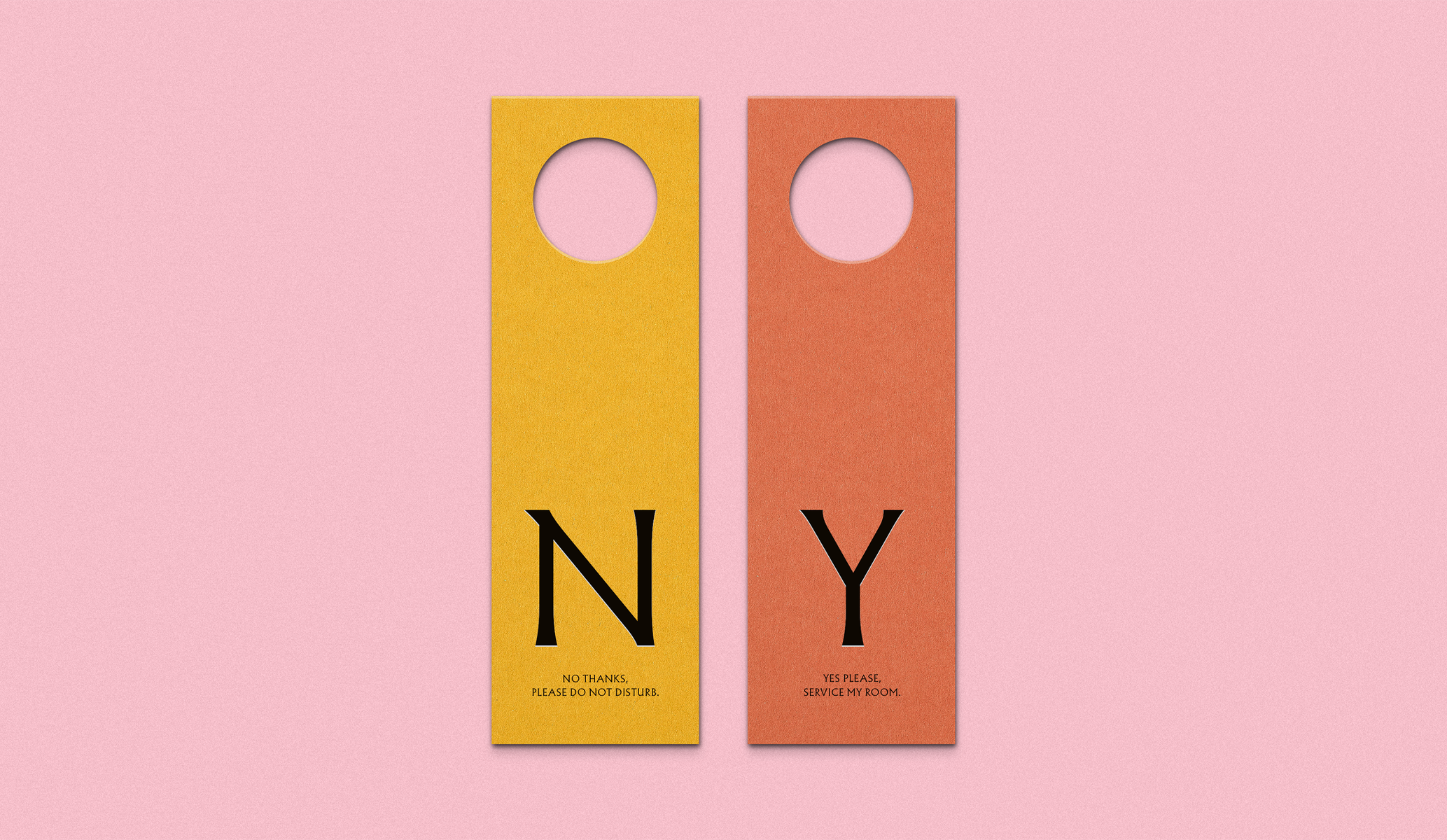 Hotel door hangers created as part of the brand identity by Colt