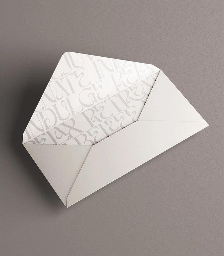 Branded envelope design for The Beauty House, the spa at Putlitzer Hotel with branding by specialist hotel branding agency Colt