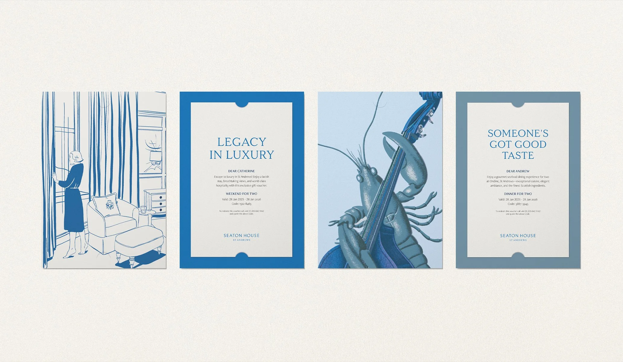 Gift vouchers for Seaton House hotel created as part of the brand identity by Colt