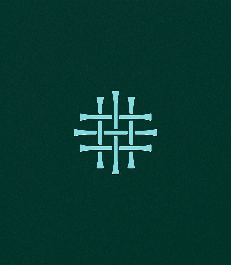 Brand symbol for Dunluce Lodge hotel in blue on a dark green background