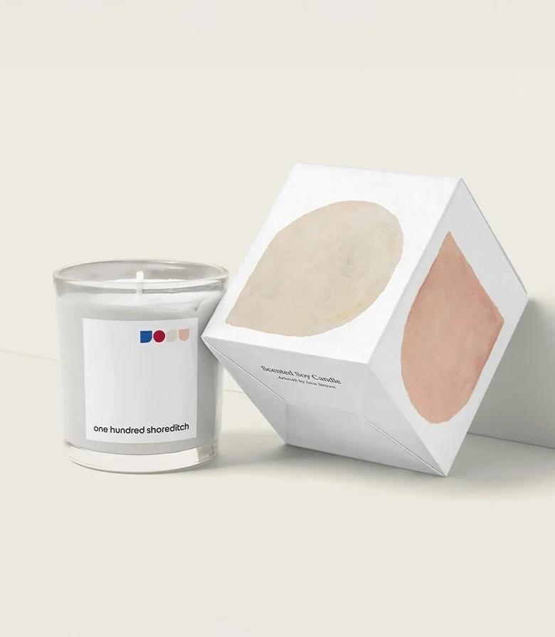 candle for One Hundred Shoreditch created as part of the suite of collateral when applying the new brand identity by Colt