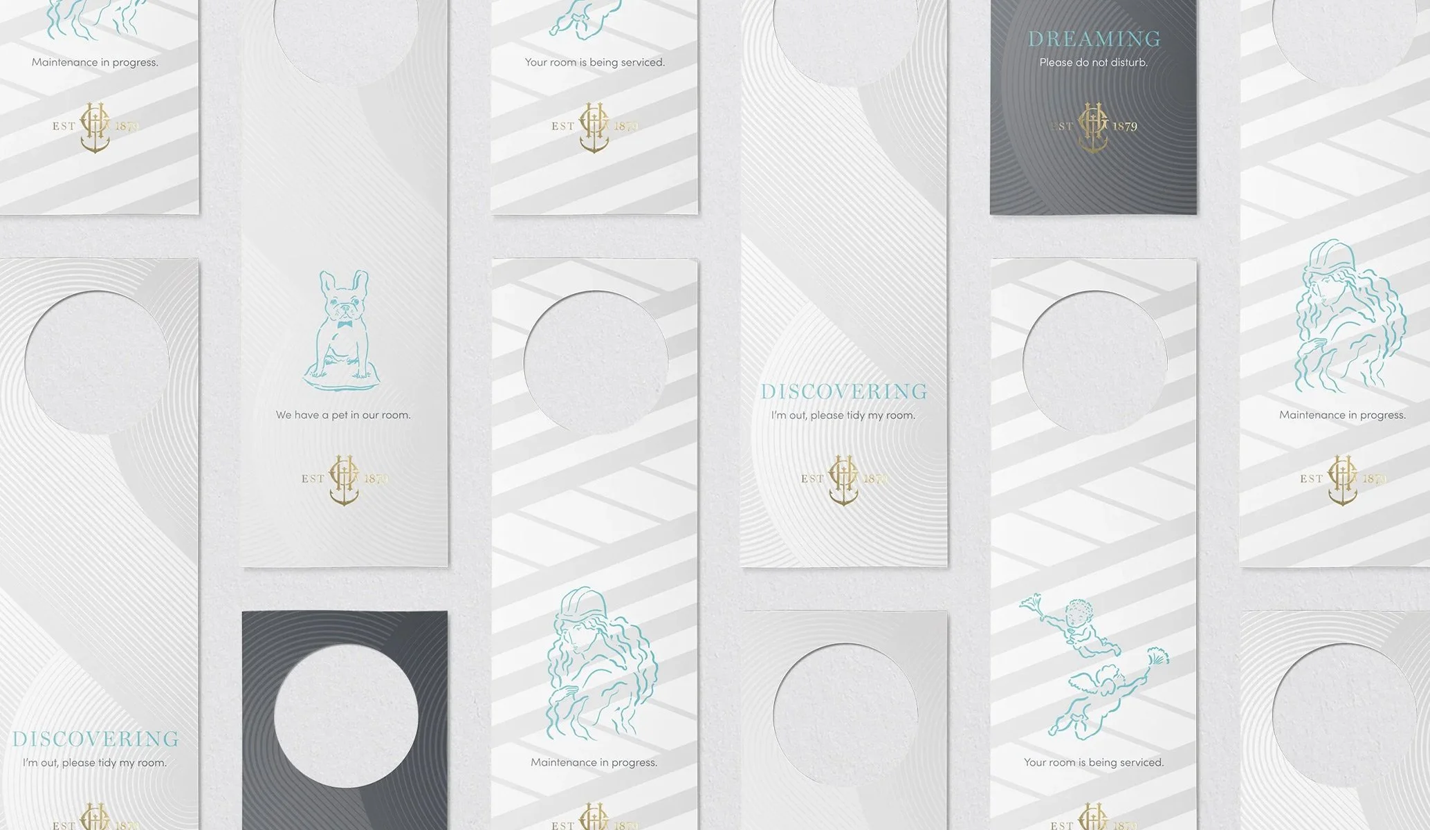 Door hangers for The Grand, Birmingham, part of the brand identity by Colt