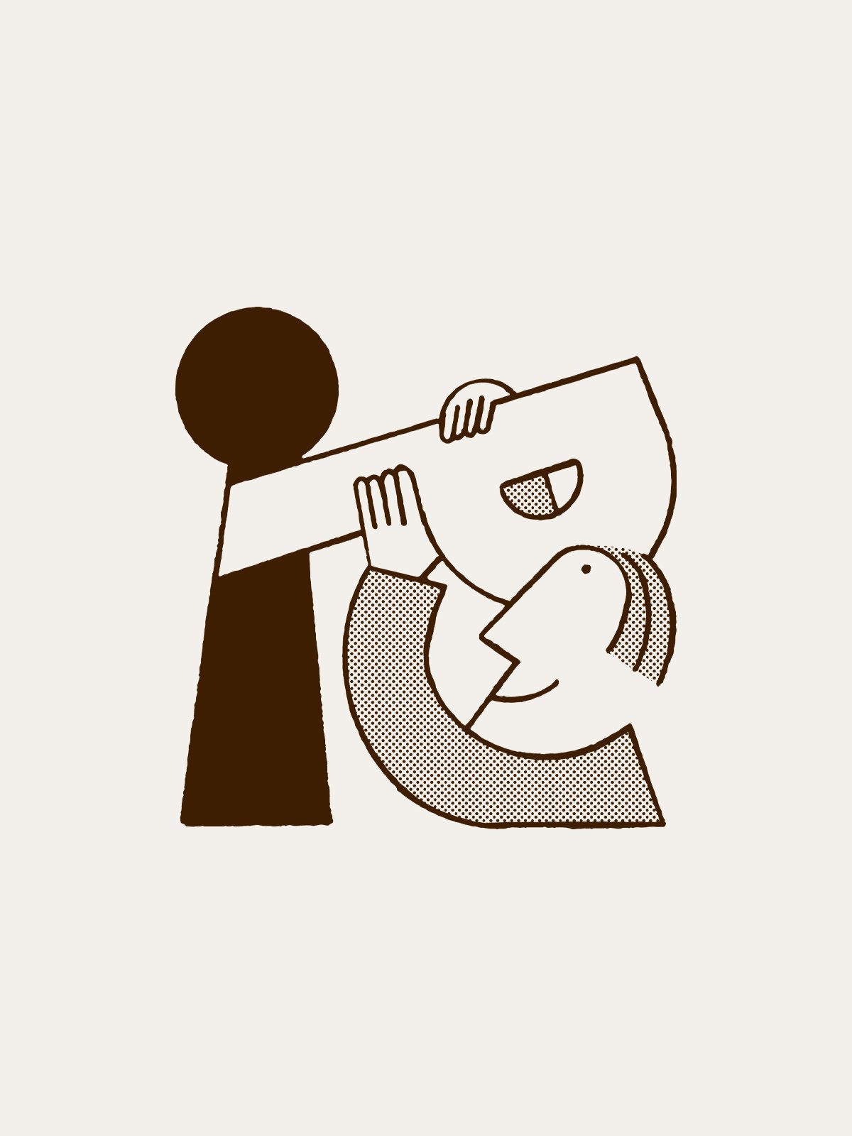Illustration of a man with a a large key in the shape of a letter P produced as part of the brand identity for Pulitzer hotel in Amsterdam by Colt
